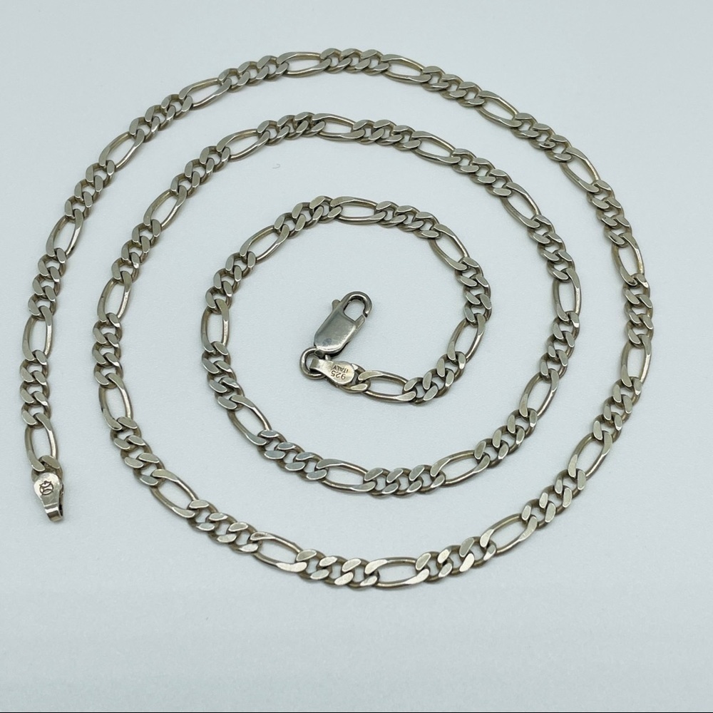 Figaro Chain 21.5” Sterling Silver Unisex Necklace